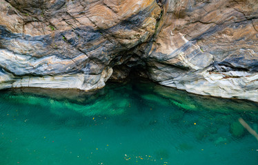 Marble cliff and clear blue water in taroko gorge national park in Hualien Taiwan