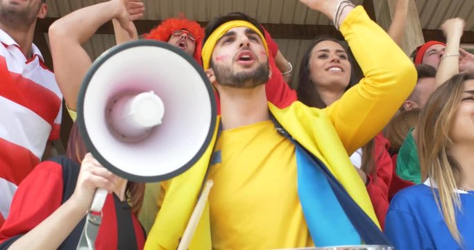 Group of soccer fans at the arena