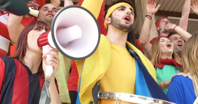 Group of soccer fans at the arena