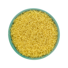 Top view of a bowl of vermicelli isolated on a white background.
