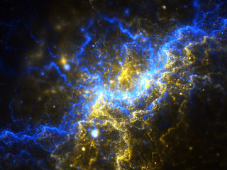 Dark blue and gold fractal galaxy, digital artwork for creative graphic design - 205642134