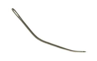 Curved leather needle isolated on a white background.