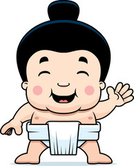 Cartoon Sumo Boy Waving