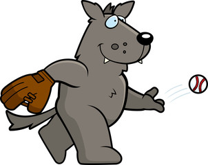 Cartoon Wolf Baseball