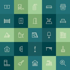Modern Simple Set of buildings, furniture, housekeeping Vector outline Icons. Contains such Icons as  lock,  paintbrush,  office,  storage and more on green background. Fully Editable. Pixel Perfect.
