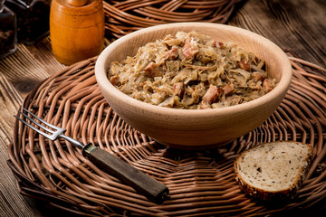 Bigos - stewed cabbage with meat,dried mushrooms and smoked sausage.