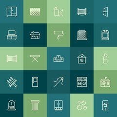 Modern Simple Set of buildings, furniture, housekeeping Vector outline Icons. Contains such Icons as  clean,  dirty,  structure,  cemetery and more on green background. Fully Editable. Pixel Perfect.