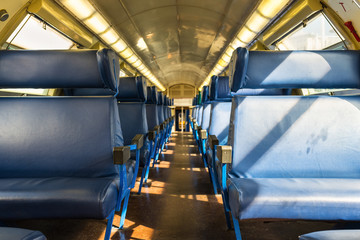Fototapeta premium Emtpy interior of the train for long and short distance in Europe
