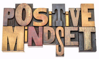 positive mindset word abstract in wood type