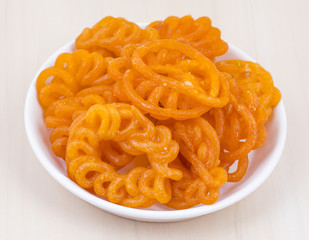 Indian Traditional Sweet Imarti Also Know as Amriti, Omriti, Jahangir, Jalebi, Jaangiri. It is Mde by Deep-Frying Vigna Mungo Flour Batter in a Kind of Circular Flower Shape.