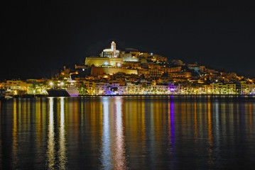 Ibiza Old Town at night.