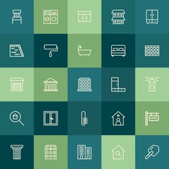 Modern Simple Set of buildings, furniture, housekeeping Vector outline Icons. Contains such Icons as  office,  work,  architecture,  home and more on green background. Fully Editable. Pixel Perfect.