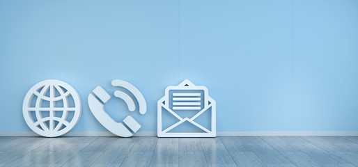 Big contact icons in modern interior 3D rendering