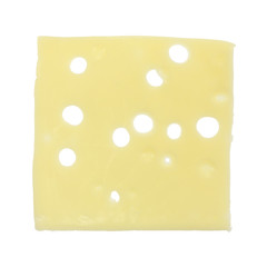Single slice of low sodium Swiss cheese isolated on a white background.