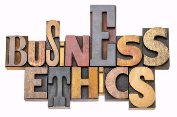 business ethics word abstract in wood type