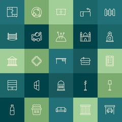 Modern Simple Set of buildings, furniture, housekeeping Vector outline Icons. Contains such Icons as  electric,  wardrobe, lamp,  crime and more on green background. Fully Editable. Pixel Perfect.