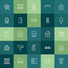 Modern Simple Set of buildings, furniture, housekeeping Vector outline Icons. Contains such Icons as house, home,  towel,  cloth,  textile and more on green background. Fully Editable. Pixel Perfect.