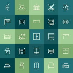 Modern Simple Set of buildings, furniture, housekeeping Vector outline Icons. Contains such Icons as  storage, cut,  white, drawer,  craft and more on green background. Fully Editable. Pixel Perfect.