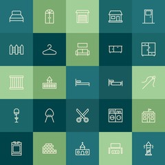 Modern Simple Set of buildings, furniture, housekeeping Vector outline Icons. Contains such Icons as  appliance,  cinema, church,  house and more on green background. Fully Editable. Pixel Perfect.