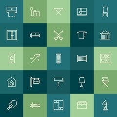 Modern Simple Set of buildings, furniture, housekeeping Vector outline Icons. Contains such Icons as night,  storage,  clothes, drawer and more on green background. Fully Editable. Pixel Perfect.
