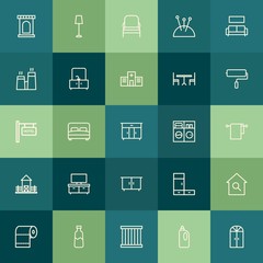 Modern Simple Set of buildings, furniture, housekeeping Vector outline Icons. Contains such Icons as  wardrobe,  criminal,  clothing, paper and more on green background. Fully Editable. Pixel Perfect.