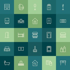 Modern Simple Set of buildings, furniture, housekeeping Vector outline Icons. Contains such Icons as  nature,  bedroom,  water,  iron, home and more on green background. Fully Editable. Pixel Perfect.
