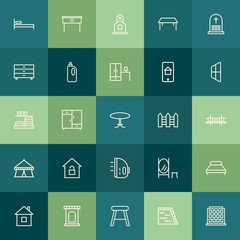 Modern Simple Set of buildings, furniture, housekeeping Vector outline Icons. Contains such Icons as  building,  door,  business,  wardrobe and more on green background. Fully Editable. Pixel Perfect.