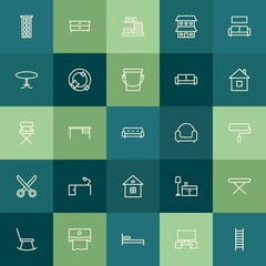 Modern Simple Set of buildings, furniture, housekeeping Vector outline Icons. Contains such Icons as  nightstand,  home, furniture, bed and more on green background. Fully Editable. Pixel Perfect.