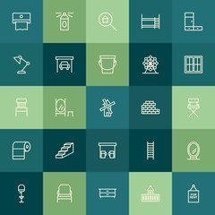 Modern Simple Set of buildings, furniture, housekeeping Vector outline Icons. Contains such Icons as  chair,  white,  property,  bedroom and more on green background. Fully Editable. Pixel Perfect.