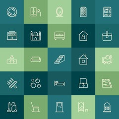 Modern Simple Set of buildings, furniture, housekeeping Vector outline Icons. Contains such Icons as water,  empty,  swimming,  rocking and more on green background. Fully Editable. Pixel Perfect.