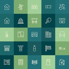 Modern Simple Set of buildings, furniture, housekeeping Vector outline Icons. Contains such Icons as bedroom,  business,  modern,  search and more on green background. Fully Editable. Pixel Perfect.