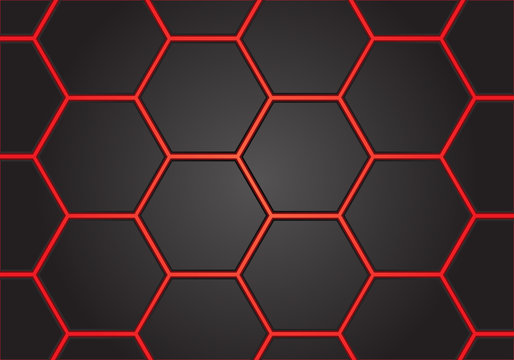 Abstract Red Line Hexagon On Gray Design Modern Futuristic Background Vector Illustration.