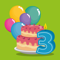 birthday card with candle number three vector illustration design