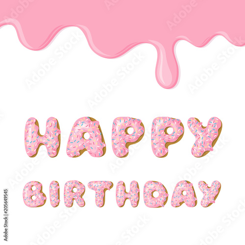 Download "Cute pink Birthday card. Donut with pink glaze. Vector ...