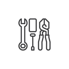 Wrench Screwdriver and Pliers outline icon. linear style sign for mobile concept and web design. Tools simple line vector icon. Symbol, logo illustration. Pixel perfect vector graphics