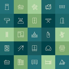 Modern Simple Set of buildings, furniture, housekeeping Vector outline Icons. Contains such Icons as building,  egypt,  interior,  bedroom and more on green background. Fully Editable. Pixel Perfect.