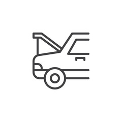 Car with open hood outline icon. linear style sign for mobile concept and web design. Car Maintenance simple line vector icon. Symbol, logo illustration. Pixel perfect vector graphics