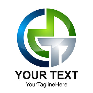 Initial letter CMT logo design template element colored silver green blue circle 3D for business and company identity