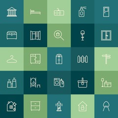 Modern Simple Set of buildings, furniture, housekeeping Vector outline Icons. Contains such Icons as  cabinet,  house,  basket,  picnic and more on green background. Fully Editable. Pixel Perfect.