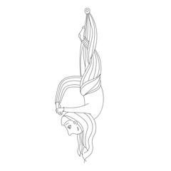 illustration of a cute girl doing aerial yoga. flying yoga