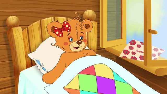 Valentines card for girl with red flowers and little bear. Hand drawn animation. 29.97 fps