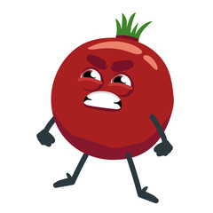 Angry cartoon tomato. Isolated vegetable