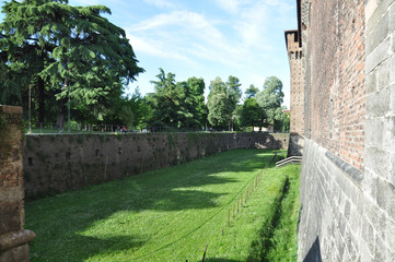 Sforzesco Castle Wall front of Sempione Park 