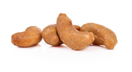 Roasted cashew nuts on white background