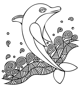 Vector illustration of dolphin jumping on the wave