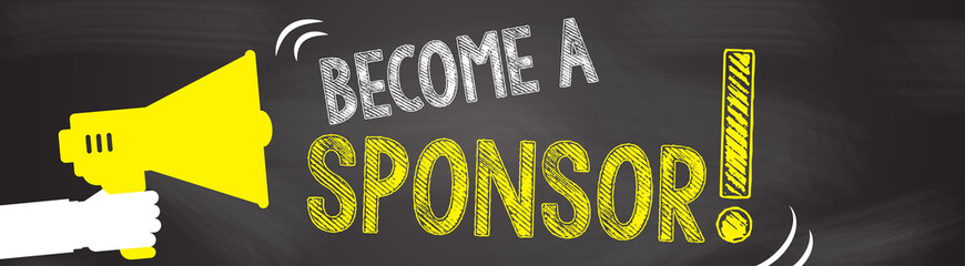 Become a Sponsor! with hand and megaphone.