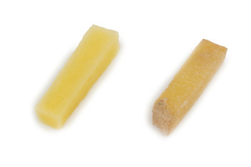 potato piece fresh compare. potato dry rotten isolated on white background