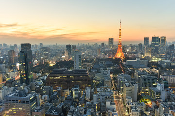 Naklejka premium Nocny widok na Tokio