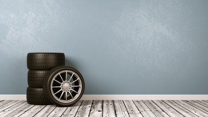 Car Wheel Set in the Room © MR