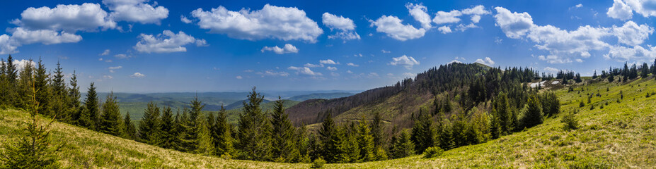 panorama of the Carpathian mountains, national park Skolevski beskidy, Lviv region of Western...